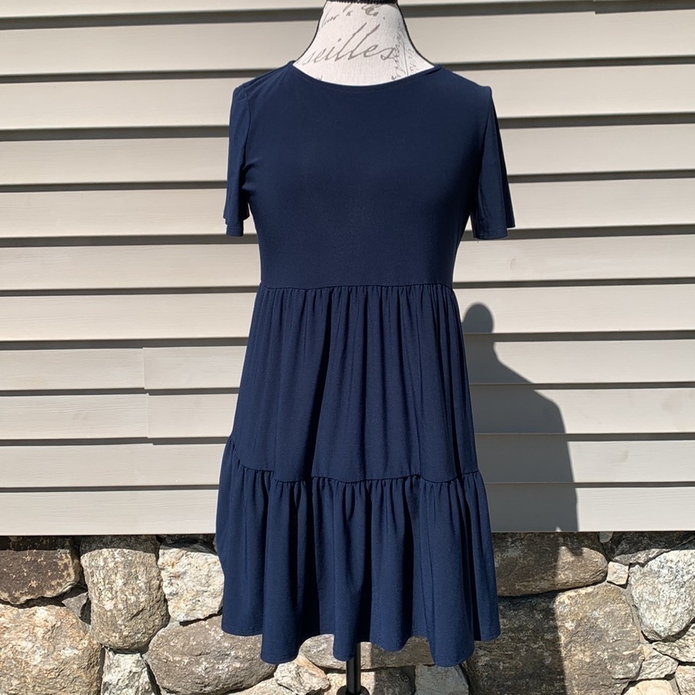 Nik AND NASH Short Sleeve Ruffled Babydoll Dress - Navy - Picture 2 of 15